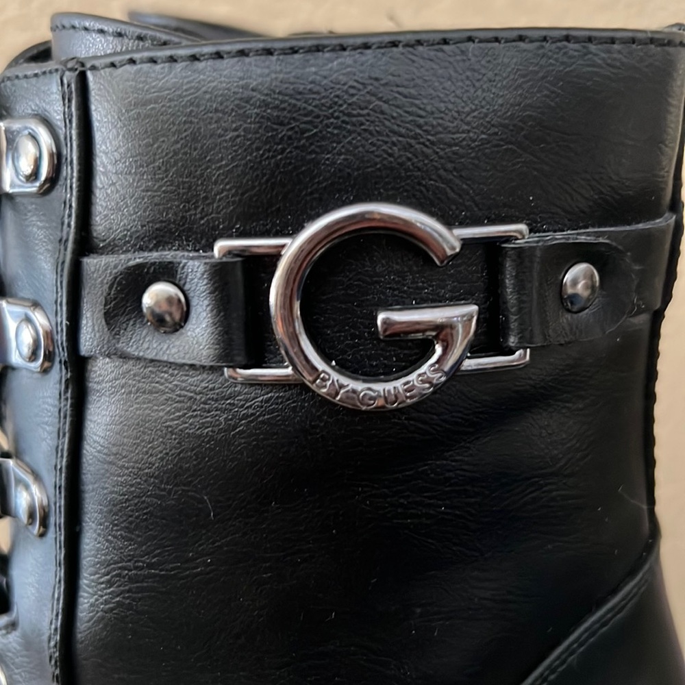 G By Guess Black Leather Combat Ankle Boots. - Picture 8 of 10